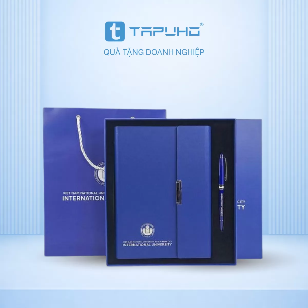 Set quà tặng sổ da và bút ký kim loại in logo tặng khách hàng, hội nghị